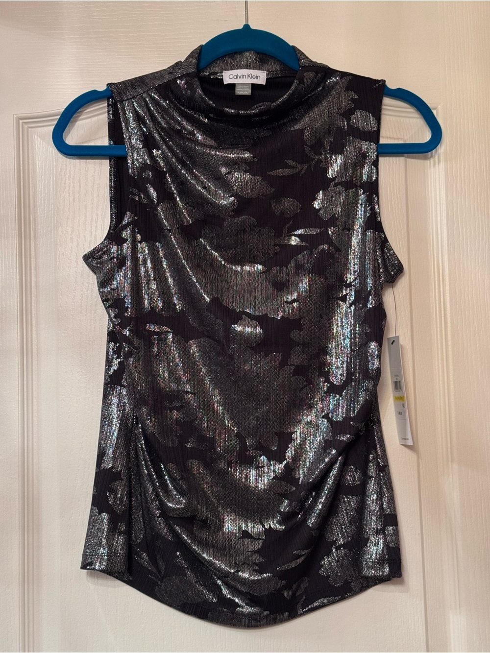 NEW - Calvin Klein Black Metallic Floral Sleeveless Mock Neck Camisole